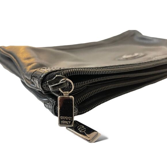 GUCCI Black Leather & Python Trim Vintage Clutch - Picture 9 of 15